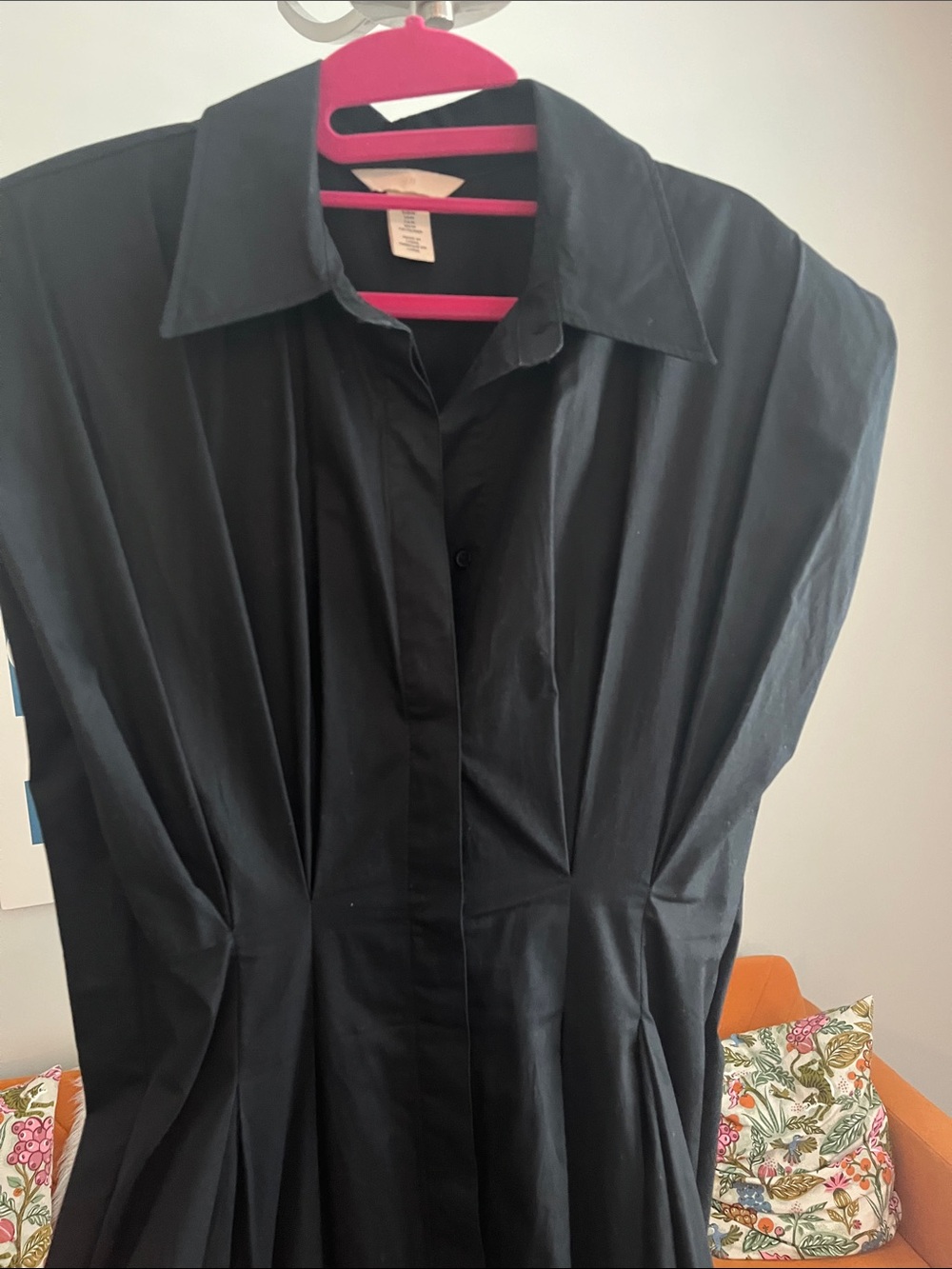 H&M Black Poplin Cotton Maxi Shirt Dress with Structured Shoulders - Picture 7 of 10